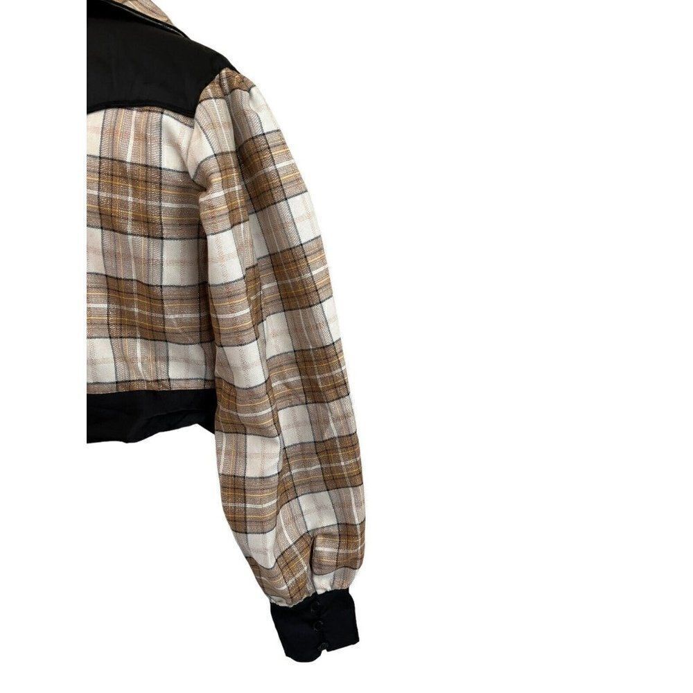Ladies Small 4 Beige Plaid Cropped Wrap Jacket Metallic Black Satin Yoke NWT - Picture 5 of 7